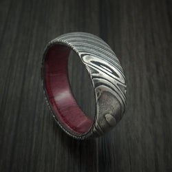 Kuro Damascus Steel Ring with Purple Heart Wood Hardwood Sleeve Custom Made Wood Band