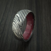 Kuro Damascus Steel Ring with Purple Heart Wood Hardwood Sleeve Custom Made Wood Band