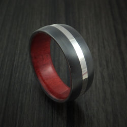 Black Zirconium Band with Platinum and Red Heart Wood Sleeve Custom Made