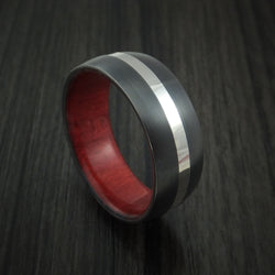 Black Titanium Band with Platinum and Red Heart Wood Sleeve Custom Made