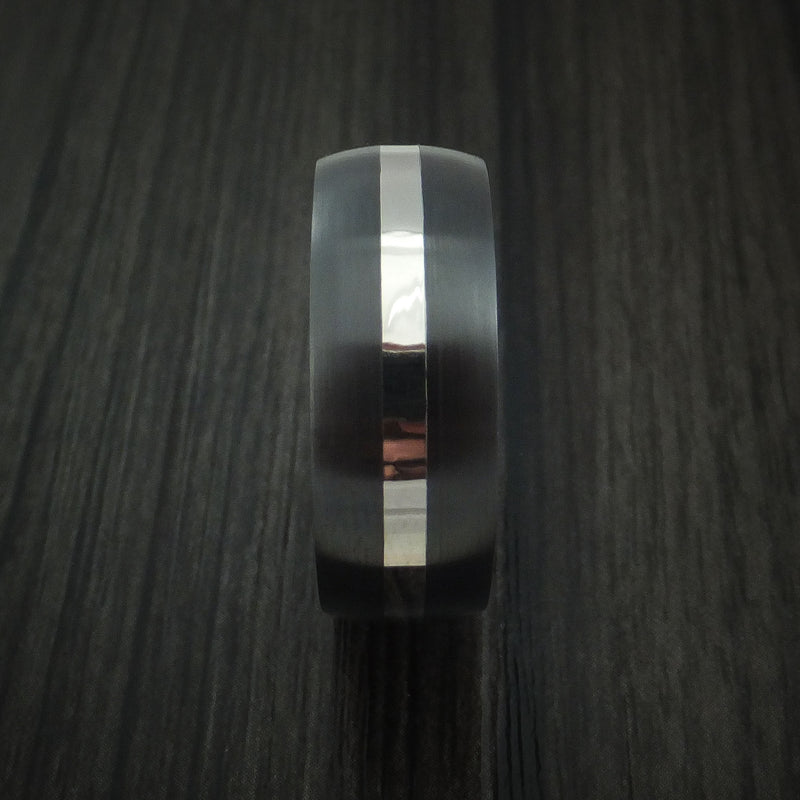 Black Zirconium Band with Platinum and Red Heart Wood Sleeve Custom Made