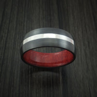 Black Zirconium Band with Platinum and Red Heart Wood Sleeve Custom Made
