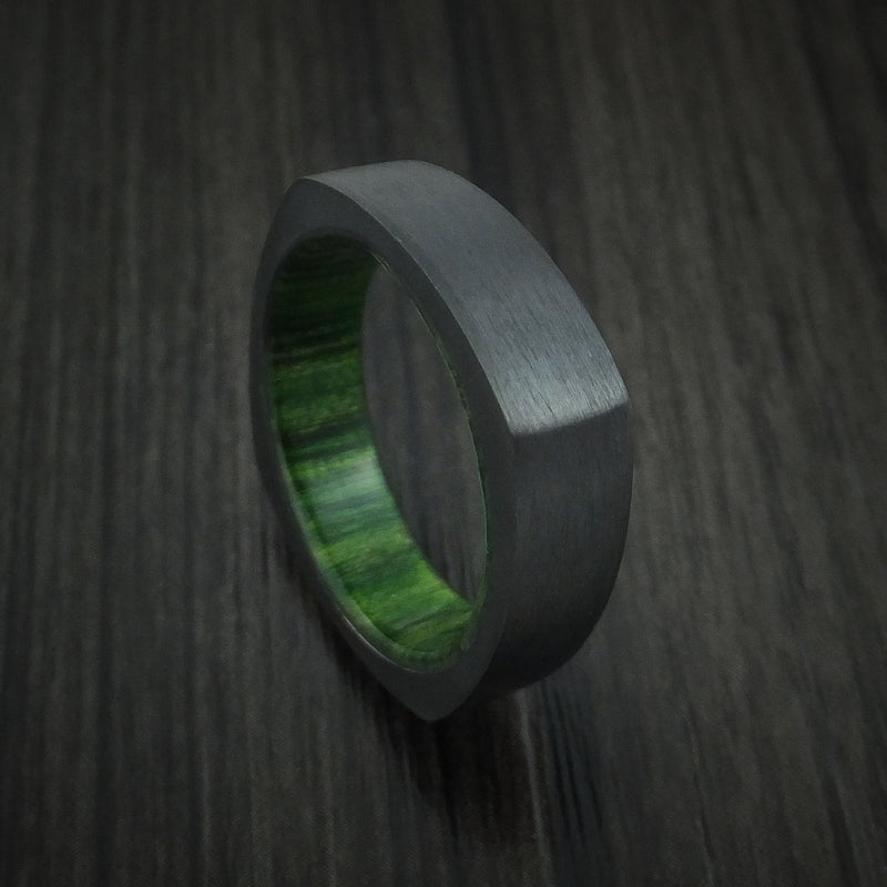 Square Black Titanium Ring with Jade Wood Sleeve Custom Made