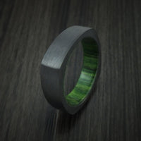 Square Black Titanium Ring with Jade Wood Sleeve Custom Made