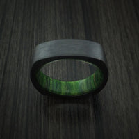 Square Black Zirconium Ring with Jade Wood Sleeve Custom Made