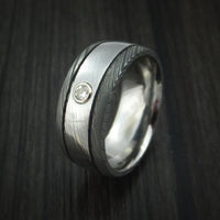 Damascus Steel Two-toned Band with Diamond Custom Made Ring