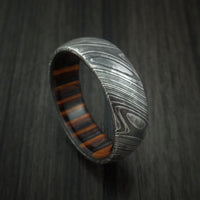 Kuro Damascus Steel Ring with Ember Wood Interior Sleeve Custom Made