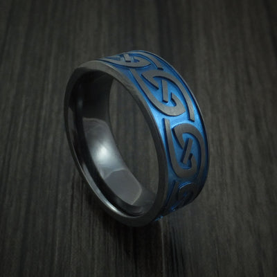 Black Titanium Anodized Celtic Irish Knot Band Carved