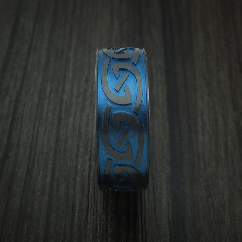 Black Zirconium Anodized Celtic Irish Knot Band Carved