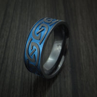 Black Titanium Anodized Celtic Irish Knot Band Carved