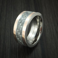 Titanium and Carbon Fiber Ring with 14k Rose Gold Inlays Custom Made