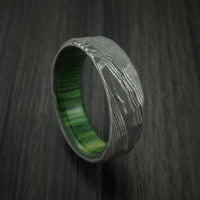 Damascus Steel Rock Hammer Ring with Jade Wood Sleeve Custom Made