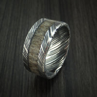 Kuro Damascus Steel and Antler Ring Custom Made Band