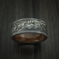 Damascus Steel Celtic Heart Ring Design with Hardwood Sleeve
