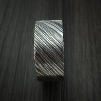 Kuro Damascus Steel Ring with Walnut Wood Hardwood Sleeve Custom Made Wood Band