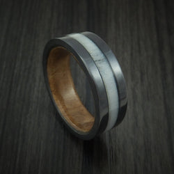 Black Titanium and Antler Ring with Canxan Burl Sleeve Custom Made Band