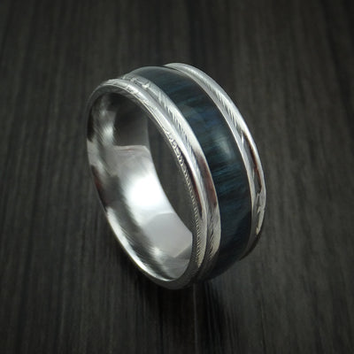 Wood Ring and DAMASCUS Ring inlaid with BLUEBERRY HARD WOOD Custom Made to Any Size and Optional Wood Types