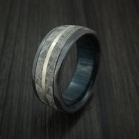 Gibeon Meteorite in Black Zirconium Band with 14K White Gold and Wood Sleeve Custom Ring