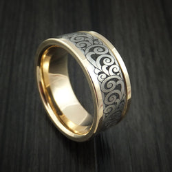 Titanium and 14K Yellow Gold Carved Band Custom Made Ring