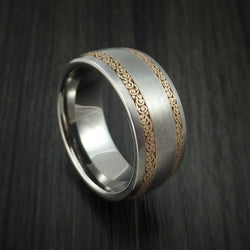 Titanium and 14K Yellow Gold Carved Band Custom Made Ring