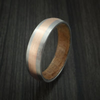 Titanium Ring with 14k Rose Gold Inlay and Whiskey Barrel Wood Sleeve Made to Any Sizing and Finish