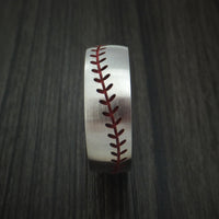 Titanium Baseball Ring with Red Stitching and Wood Sleeve Fan Band Any Size and Color