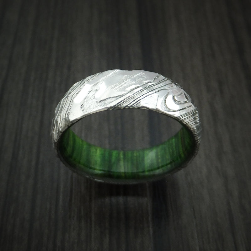 Kuro Damascus Steel Rock Hammer Ring with Jade Wood Sleeve Custom Made