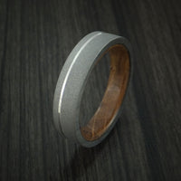 Titanium Ring with Platinum Inlay and Jack Daniels Barrel Wood Sleeve Made to Any Sizing and Finish