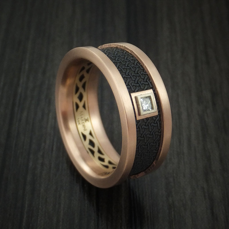 14K Rose and Yellow Gold with Carbon Fiber and Diamond Custom Made Band