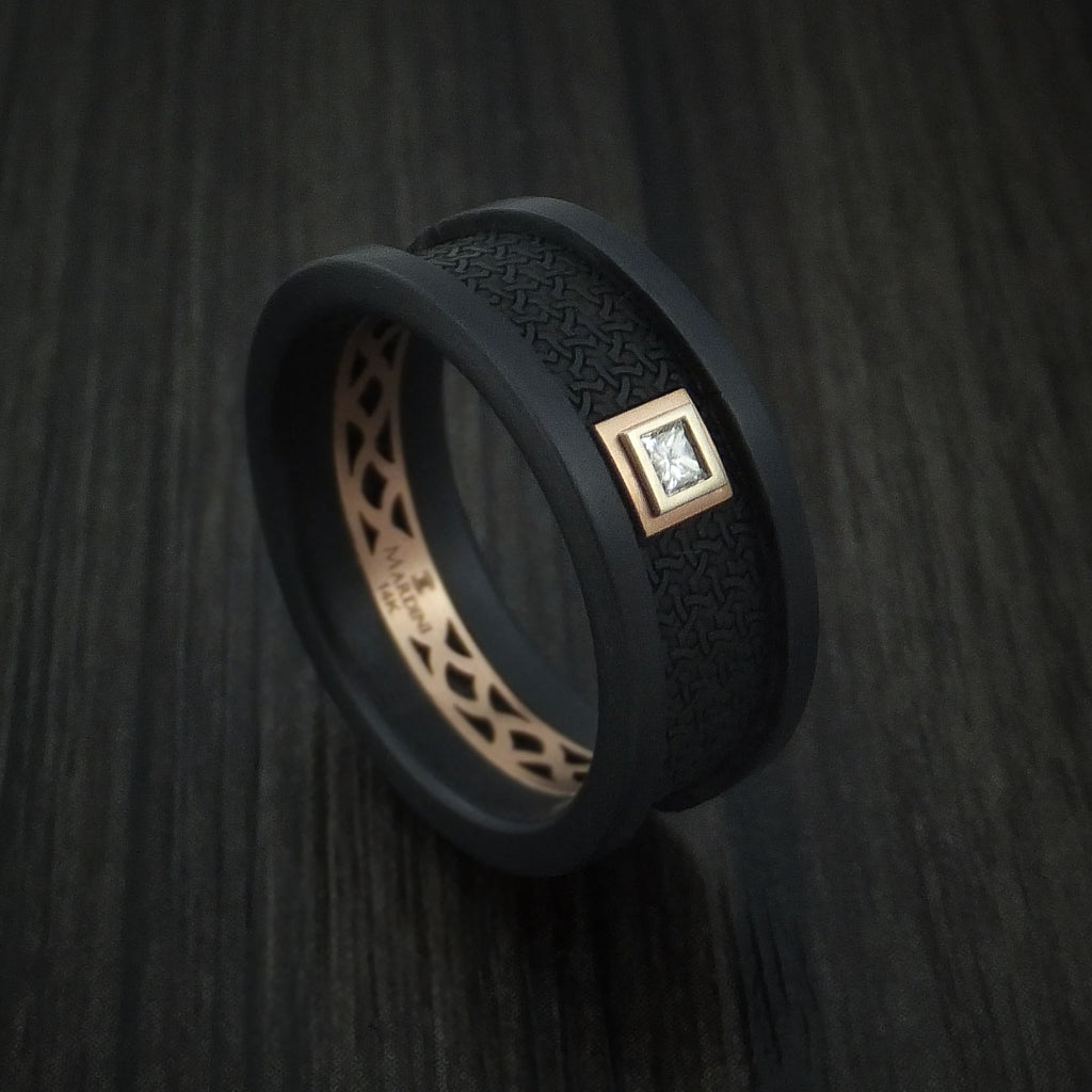 Carbon Fiber and 14K Rose Gold Band with Diamond Custom Made Men s Rin REVOLUTION