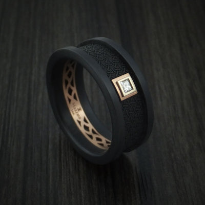 Carbon Fiber and 14K Rose Gold Band with Diamond Custom Made Ring