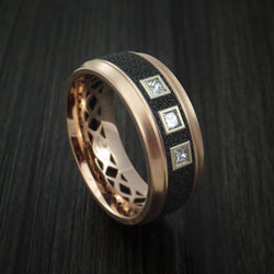 14K Rose Gold with Carbon Fiber and Diamonds Custom Made Band