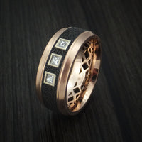 14K Rose Gold with Carbon Fiber and Diamonds Custom Made Band