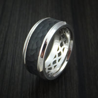 14K White Gold with Hammered Carbon Fiber Custom Made Band