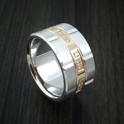 14K White Gold and Yellow Gold Band with Diamonds Custom Made Ring