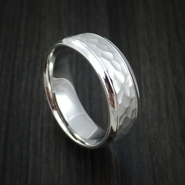14K white gold hammered men's wedding band, custom made