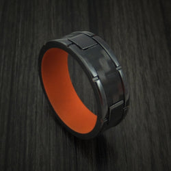 Black Zirconium and Carbon Fiber Weave Pattern Ring with CERAKOTE Interior Custom Made