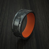 Black Zirconium and Carbon Fiber Weave Pattern Ring with CERAKOTE Interior Custom Made