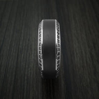 Platinum Men's Ring With Elysium Black Diamond Inlay And Eternity Set Black Diamonds Custom Made Band