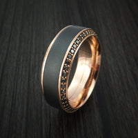 18K Rose Gold Men's Ring with Black Titanium Inlay and Eternity Set Black Diamonds Custom Made Band