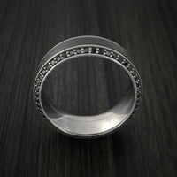 18k White Gold Men's Ring With Elysium Black Diamond Inlay And Eternity Set Black Diamonds Custom Made Band