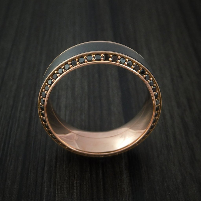 18K Rose Gold Men's Ring with Elysium Black Diamond Inlay and Eternity Set Black Diamonds Custom Made Band