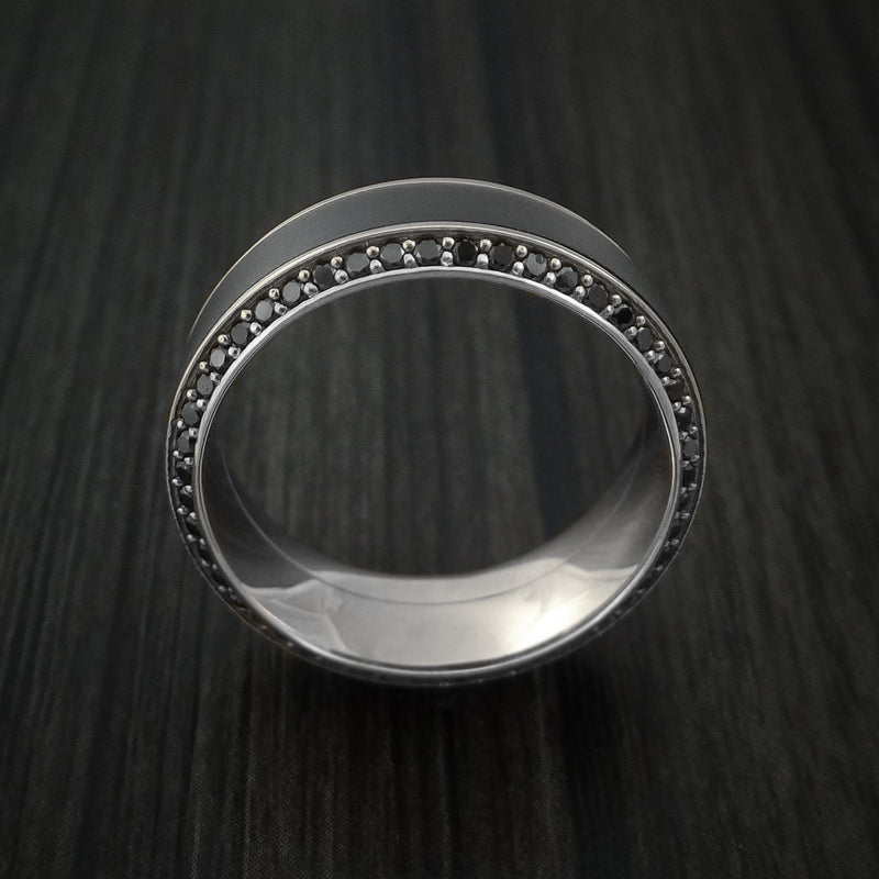 Platinum Men's Ring With Elysium Black Diamond Inlay And Eternity Set Black Diamonds Custom Made Band