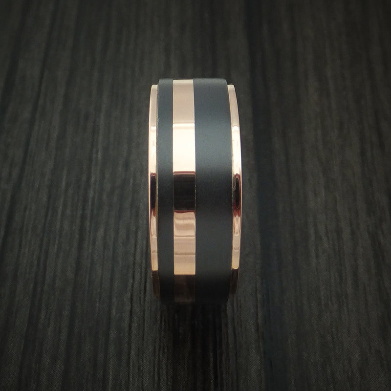 Black Zirconium Ring with 14K Rose Gold Edges and Inlay Custom Made Band