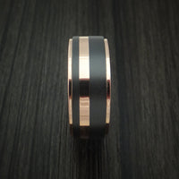 Black Titanium Ring with 14K Rose Gold Edges and Inlay Custom Made Band