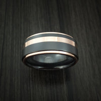Black Titanium Ring with 14K Rose Gold Edges and Inlay Custom Made Band
