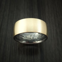 14K Yellow Gold Band with Marbled Kuro Damascus Steel Sleeve Custom Made