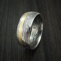 Marbled Kuro Damascus Steel and 14k Rose Gold Ring Wedding Band Custom Made