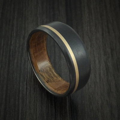 Black Zirconium Ring with 14K Yellow Gold Inlay and Hardwood Sleeve