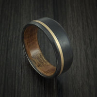 Black Titanium Ring with 14K Yellow Gold Inlay and Hardwood Sleeve